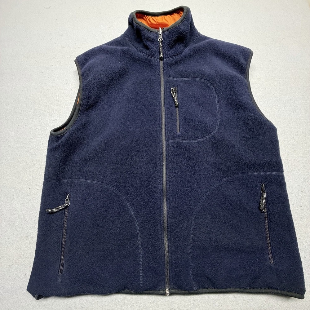 Free Country Reversible Vest Navy Fleece / Orange Nylon Full Zip Men's Large?